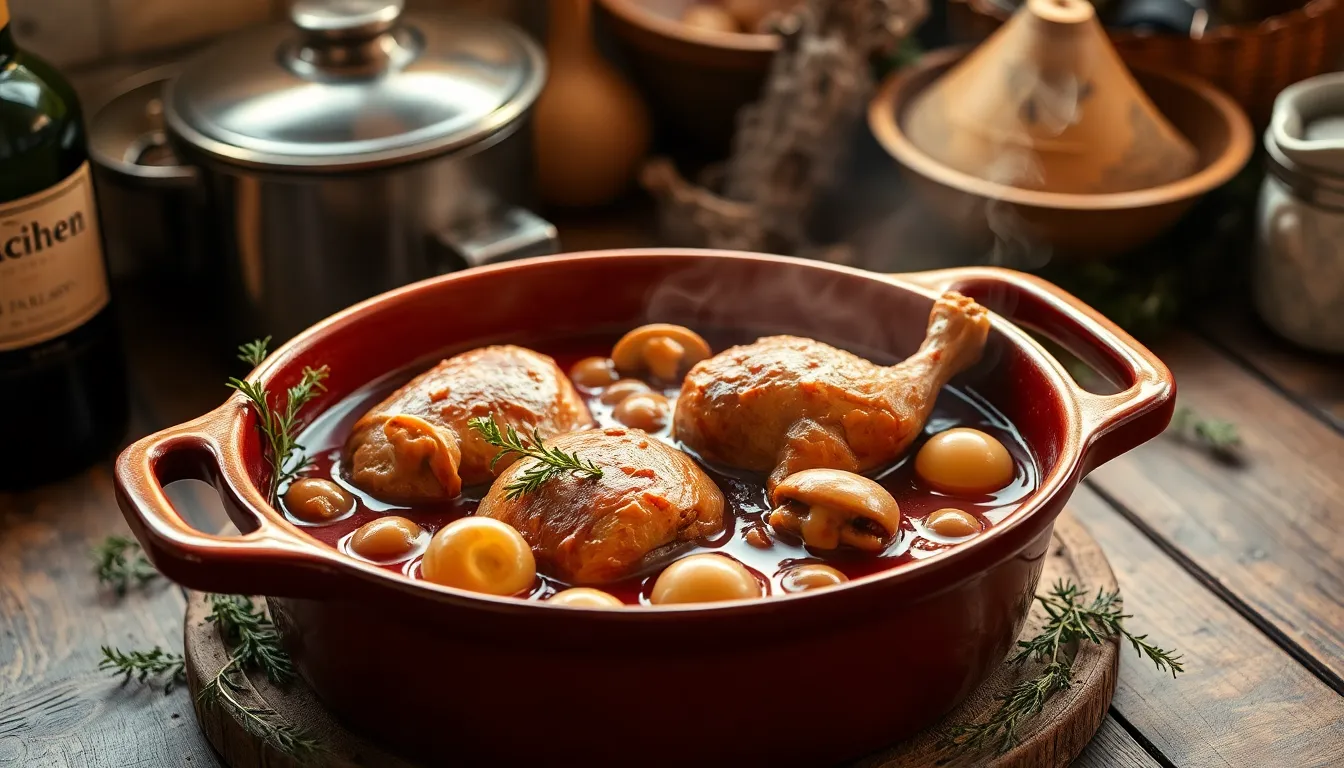 Coq au Vin - French braised chicken in wine