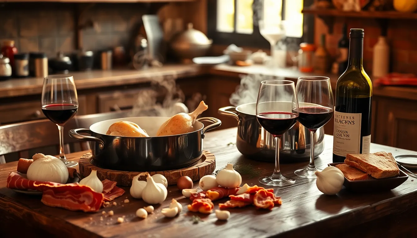 Coq au Vin - French braised chicken in wine